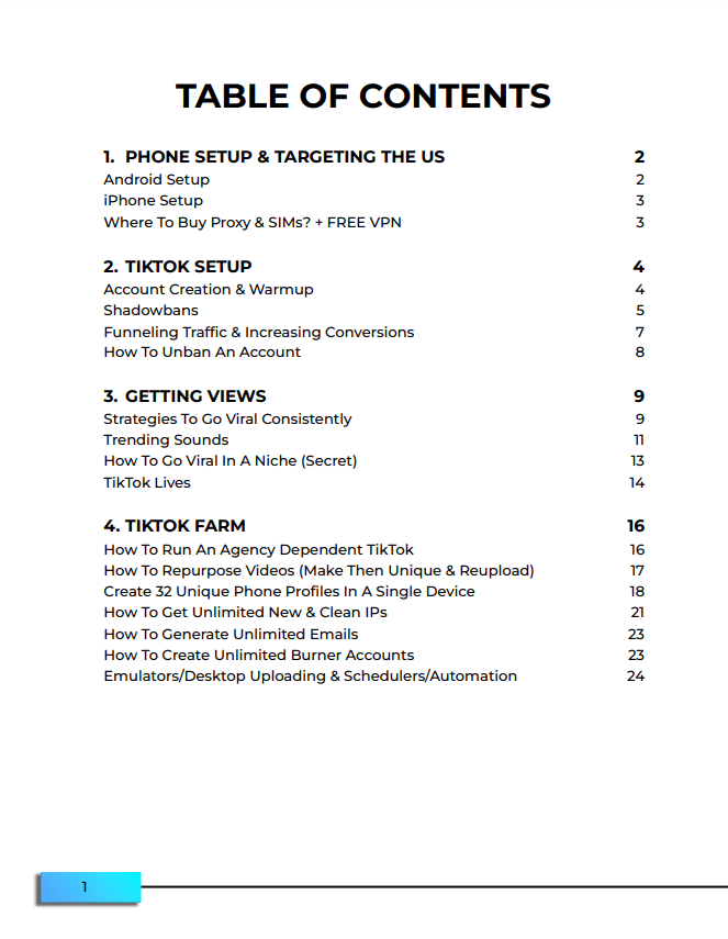 table of contents