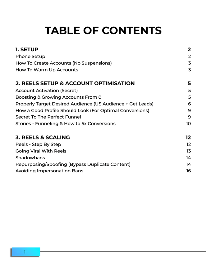 table of contents